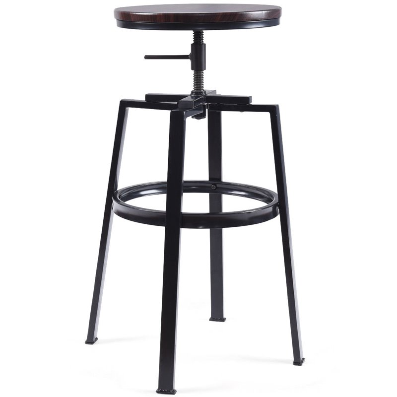 Costway Wood and Metal Adjustable Bar Stools in Brown (Set of 2)