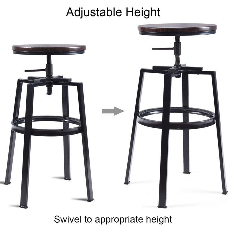 Costway Wood and Metal Adjustable Bar Stools in Brown (Set of 2)