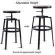 Costway Wood and Metal Adjustable Bar Stools in Brown (Set of 2)