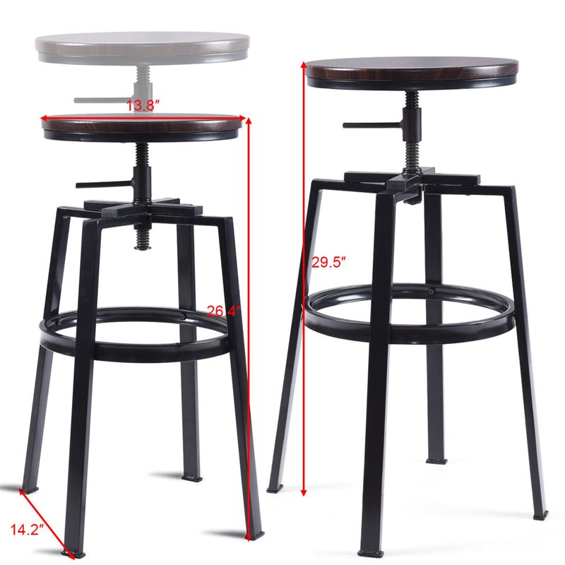 Costway Wood and Metal Adjustable Bar Stools in Brown (Set of 2)
