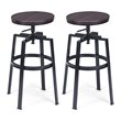 Costway Wood and Metal Adjustable Bar Stools in Brown (Set of 2)