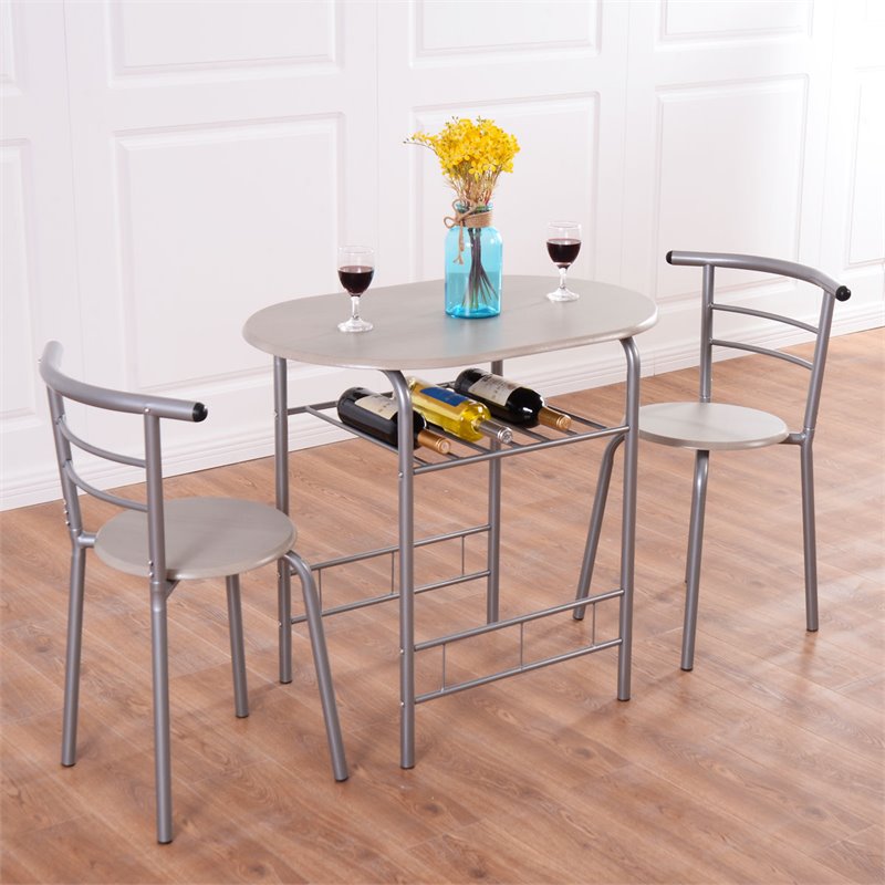 Costway 3-piece MDF and Iron Dining Set with Table and 2 Chairs in Silver/Gray