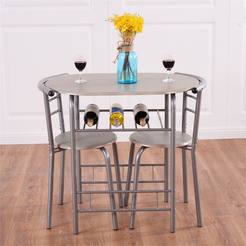 Costway 3-piece MDF and Iron Dining Set with Table and 2 Chairs in Silver/Gray