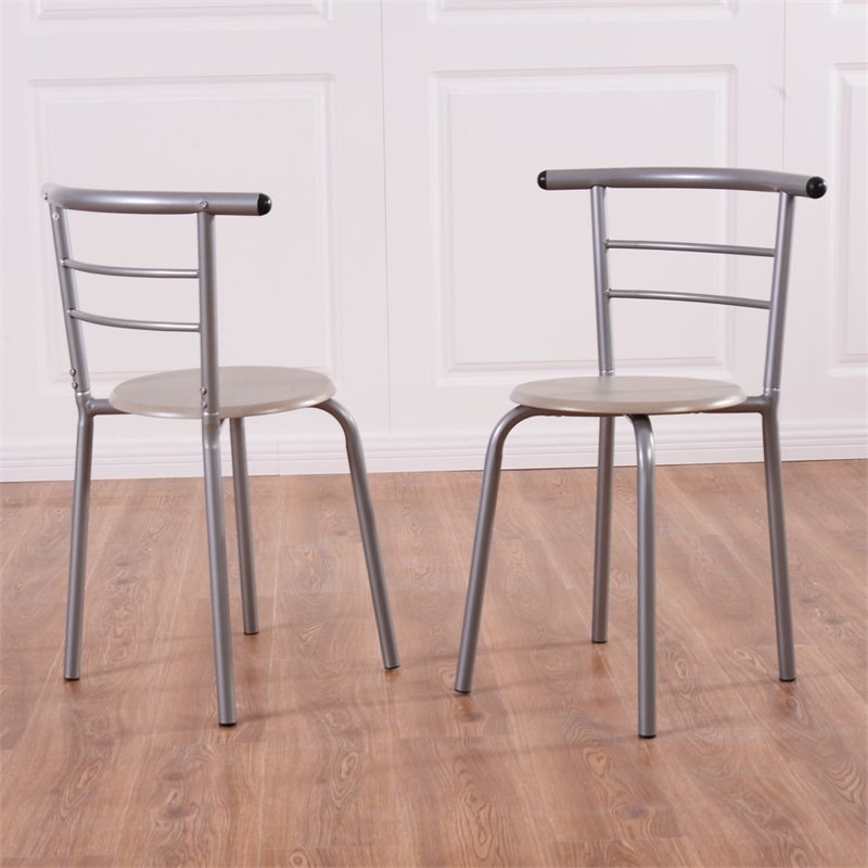 Costway 3-piece MDF and Iron Dining Set with Table and 2 Chairs in Silver/Gray