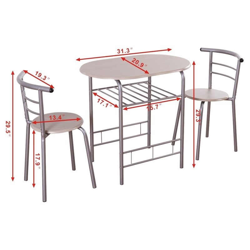 Costway 3-piece MDF and Iron Dining Set with Table and 2 Chairs in Silver/Gray
