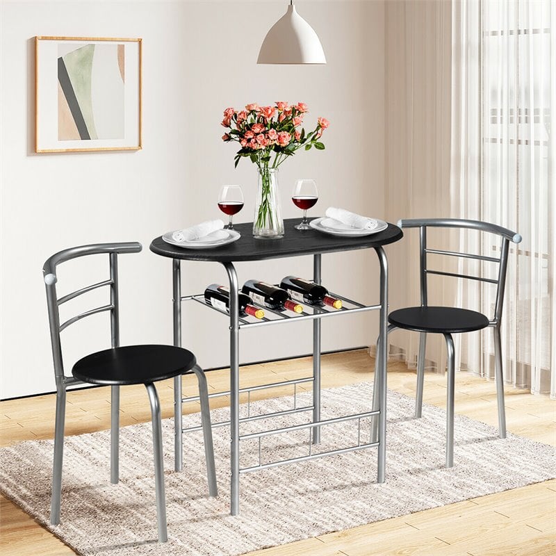 Costway 3-piece MDF and Iron Dining Set with Table and 2 Chairs in Silver/Black