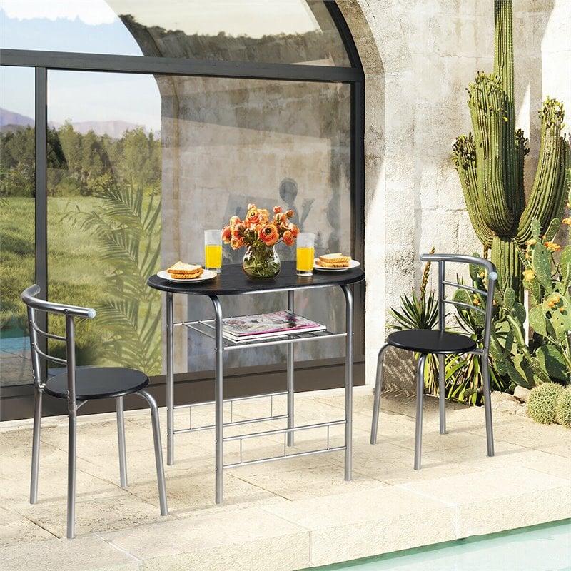 Costway 3-piece MDF and Iron Dining Set with Table and 2 Chairs in Silver/Black