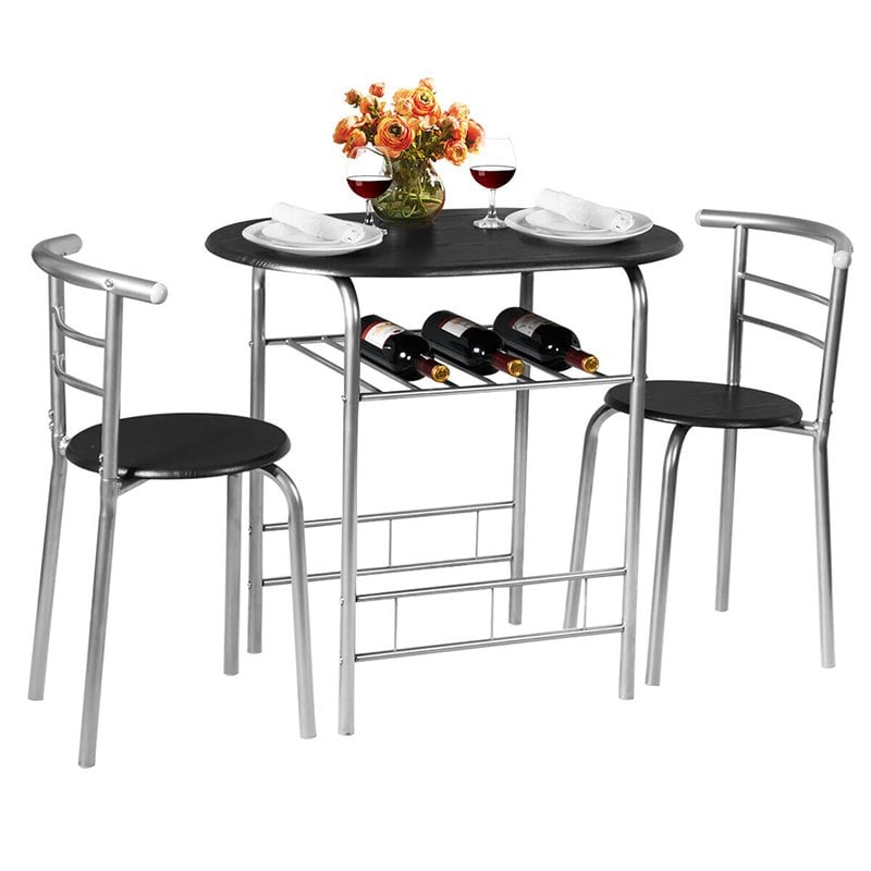Costway 3-piece MDF and Iron Dining Set with Table and 2 Chairs in Silver/Black