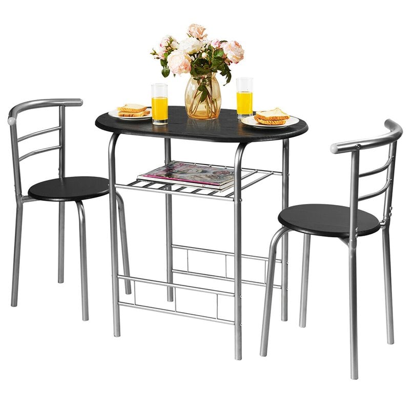 Costway 3-piece MDF and Iron Dining Set with Table and 2 Chairs in Silver/Black