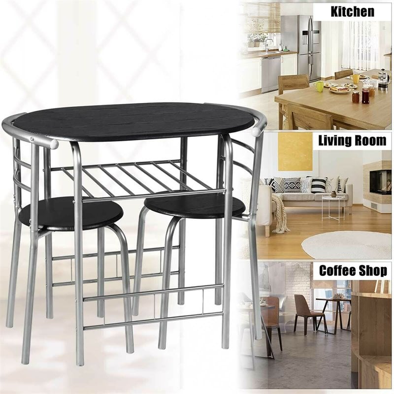 Costway 3-piece MDF and Iron Dining Set with Table and 2 Chairs in Silver/Black