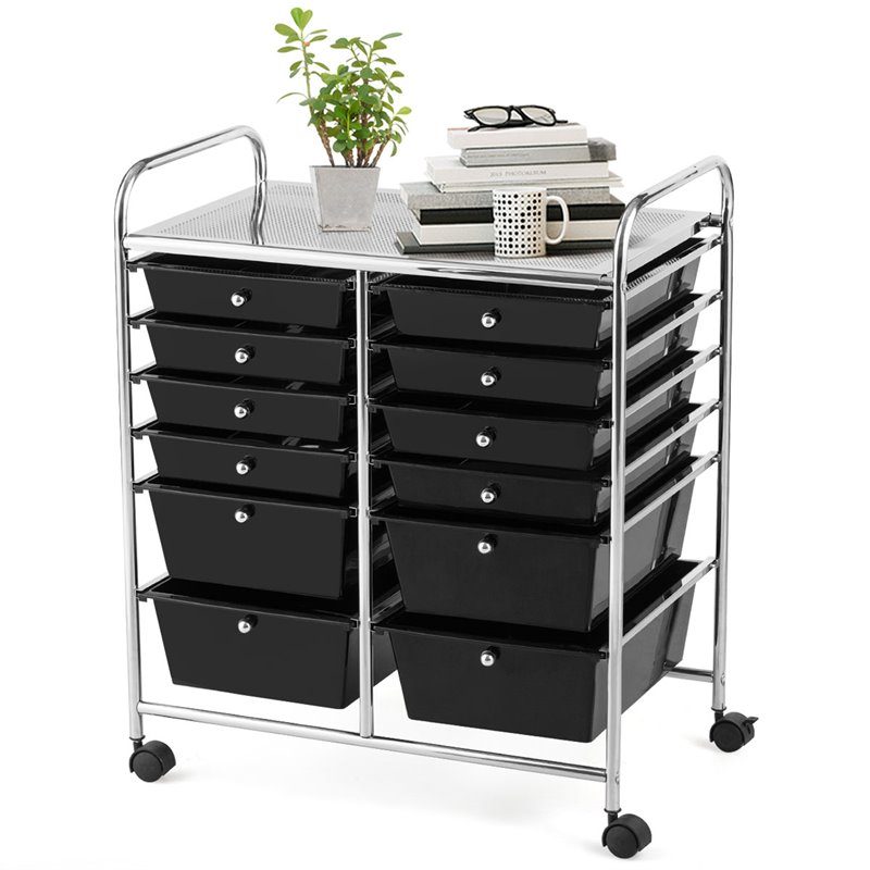 Costway 12-drawer Iron and Plastic Rolling Cart Storage in Black