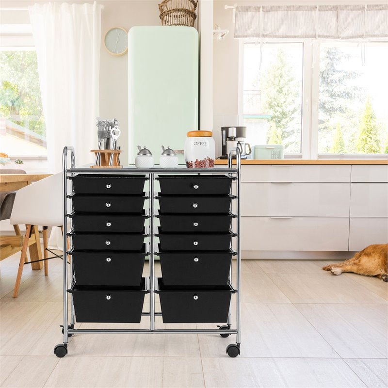 Costway 12-drawer Iron and Plastic Rolling Cart Storage in Black