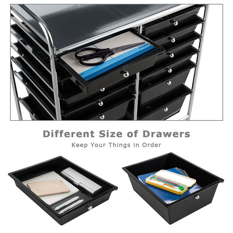 Costway 12-drawer Iron and Plastic Rolling Cart Storage in Black