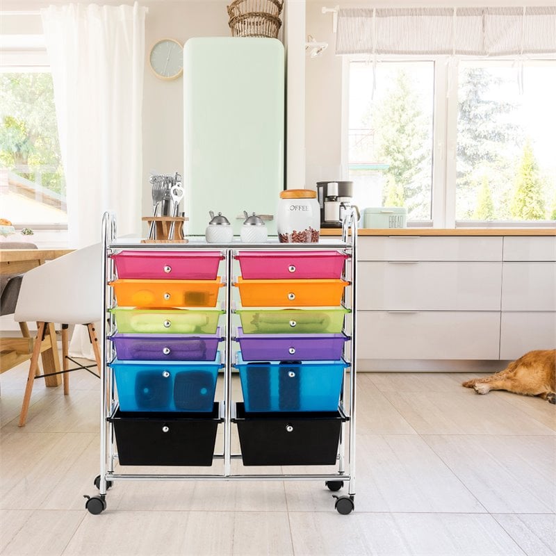 Costway 12-drawer Iron and Plastic Rolling Cart Storage in Multi-Color