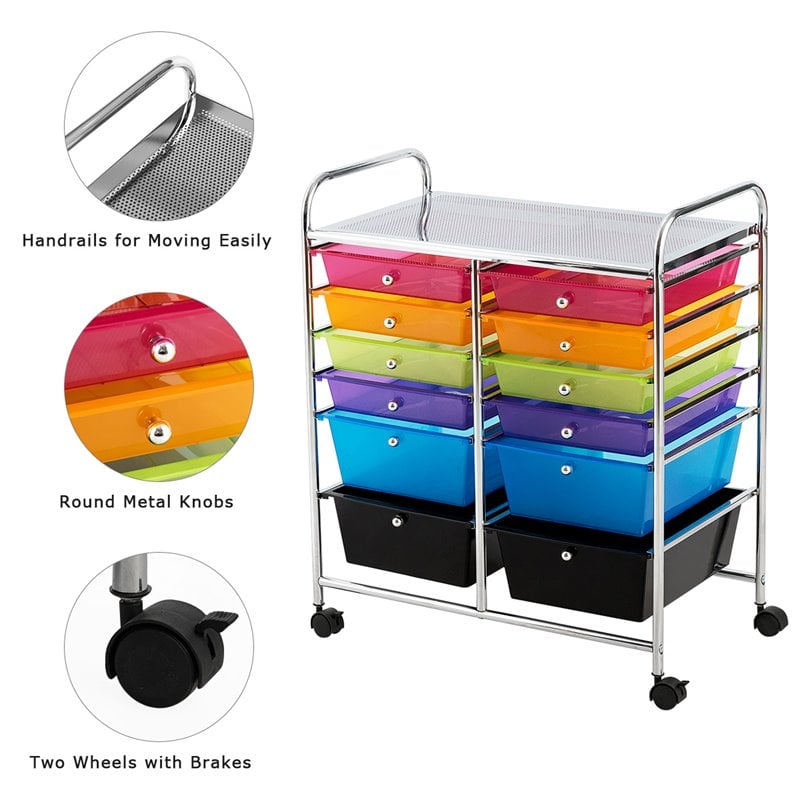 Costway 12-drawer Iron and Plastic Rolling Cart Storage in Multi-Color