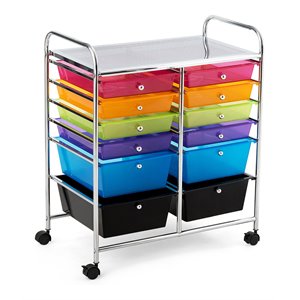 Costway 12-drawer Iron and Plastic Rolling Cart Storage in Multi-Color