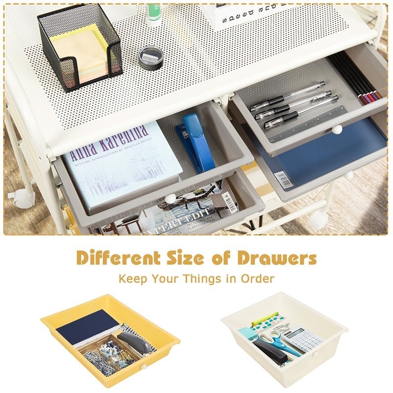Costway 12-drawer Steel and Plastic Rolling Storage Cart in White/Yellow/Gray