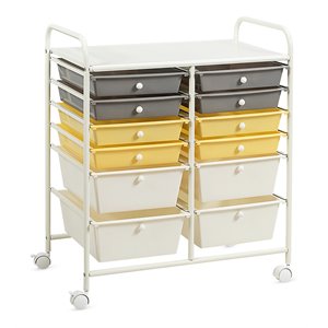 Costway 12-drawer Steel and Plastic Rolling Storage Cart in White/Yellow/Gray