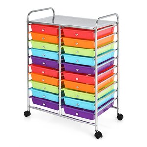 costway 20-drawer steel and plastic rolling storage cart in multi-color