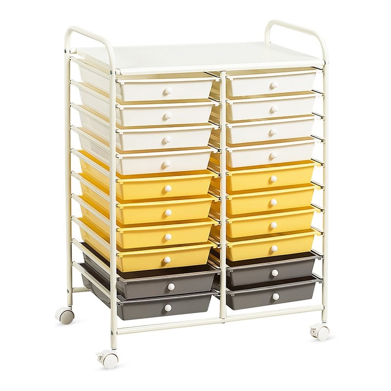 Costway 20-drawer Steel and Plastic Rolling Storage Cart in White/Yellow/Gray