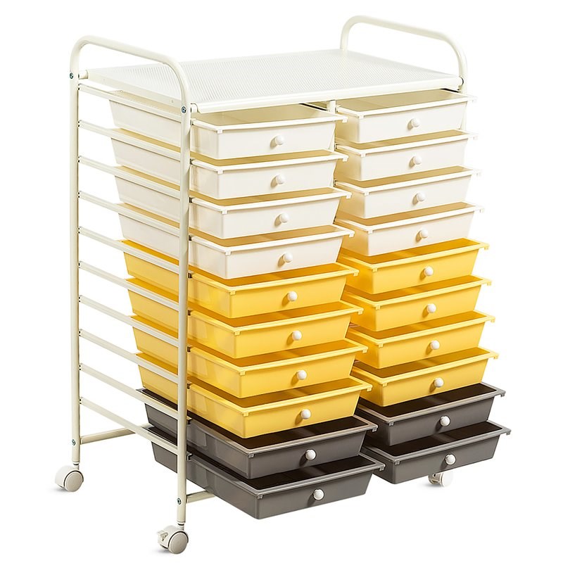 Costway 20-drawer Steel and Plastic Rolling Storage Cart in White/Yellow/Gray