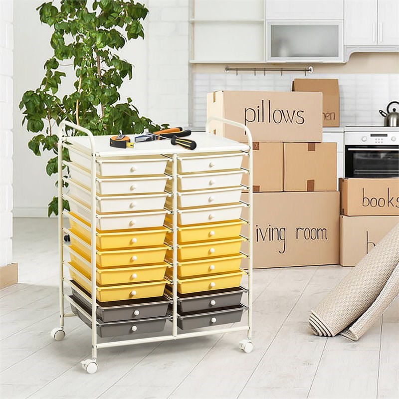 Costway 20-drawer Steel and Plastic Rolling Storage Cart in White/Yellow/Gray