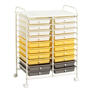 costway 20-drawer steel and plastic rolling storage cart in white/yellow/gray