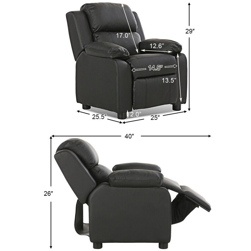 Costway Polyurethane Kids Sofa Armchair Recliner with Storage Arm in Black