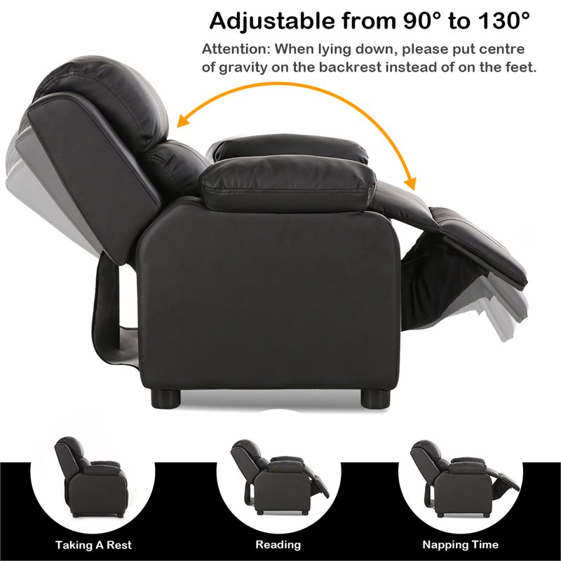 Costway Polyurethane Kids Sofa Armchair Recliner with Storage Arm in Black