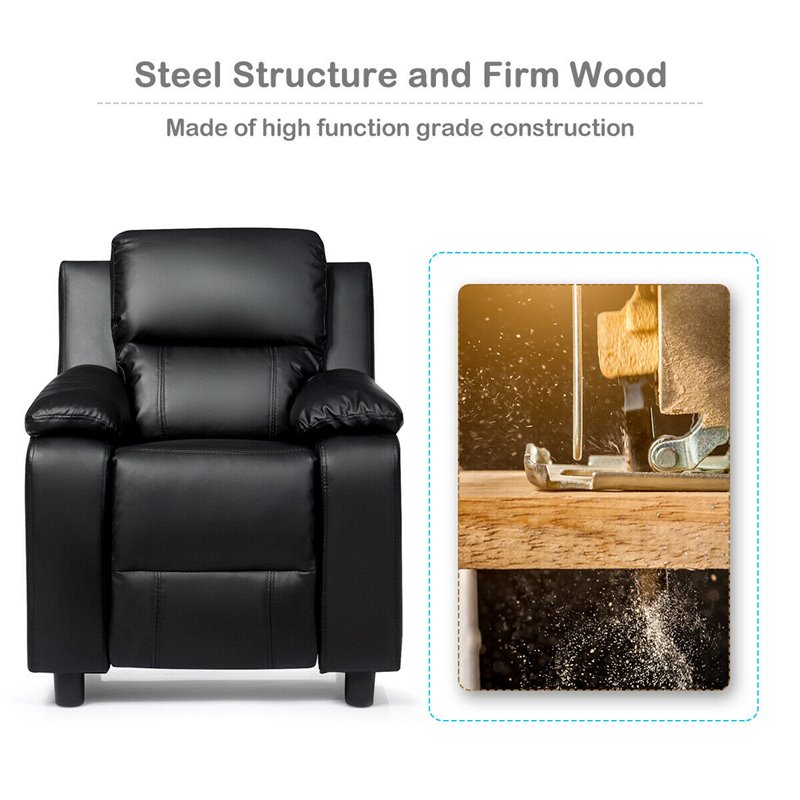 Costway Polyurethane Kids Sofa Armchair Recliner with Storage Arm in Black