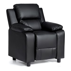 costway polyurethane kids sofa armchair recliner with storage arm in black