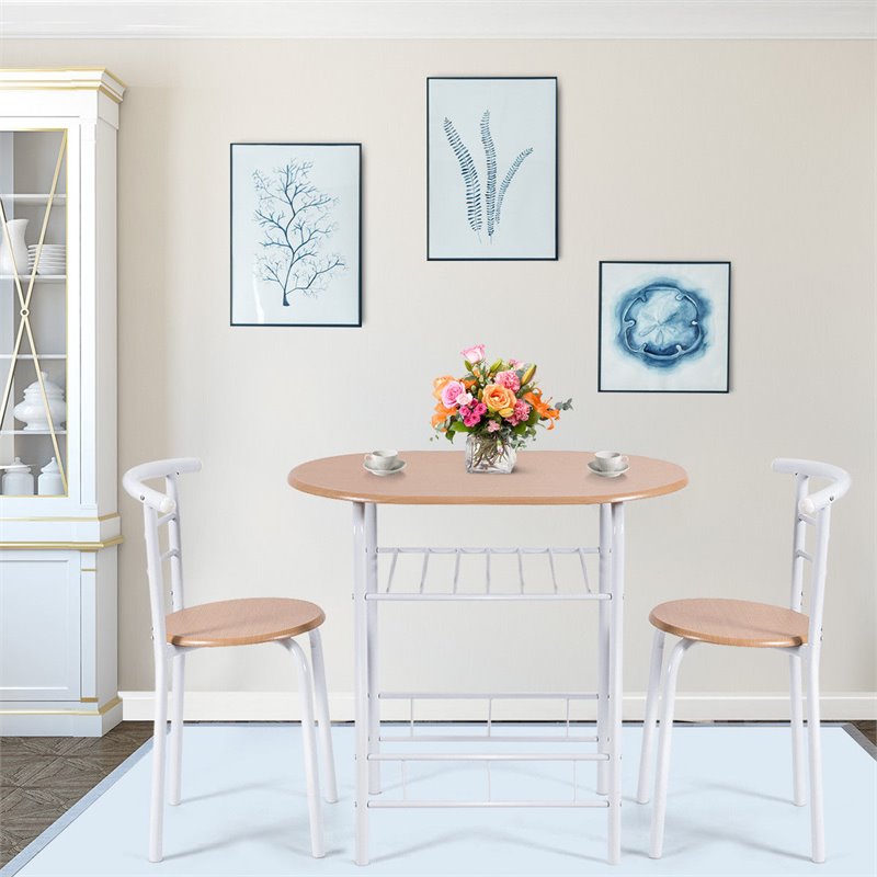 Costway 3-piece MDF and Iron Dining Set with Table and 2 Chairs in White