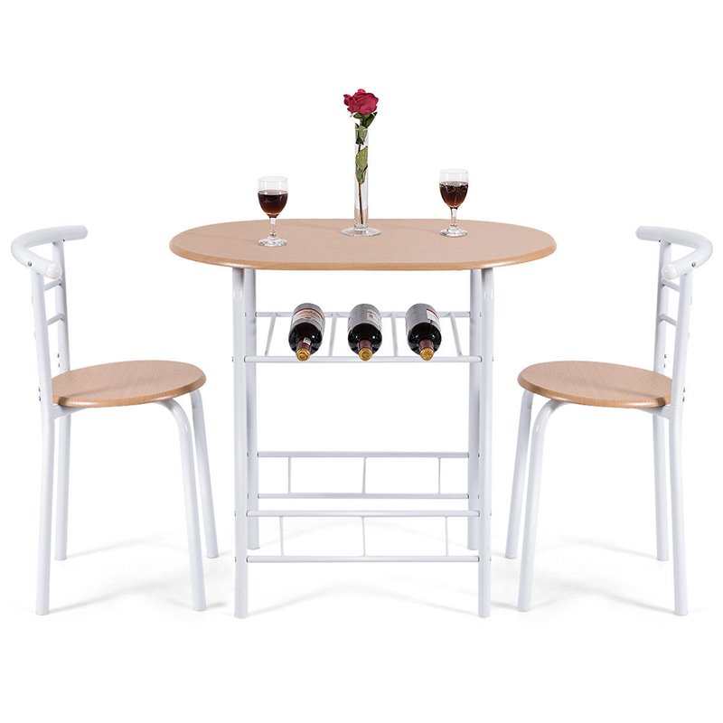 Costway 3-piece MDF and Iron Dining Set with Table and 2 Chairs in White