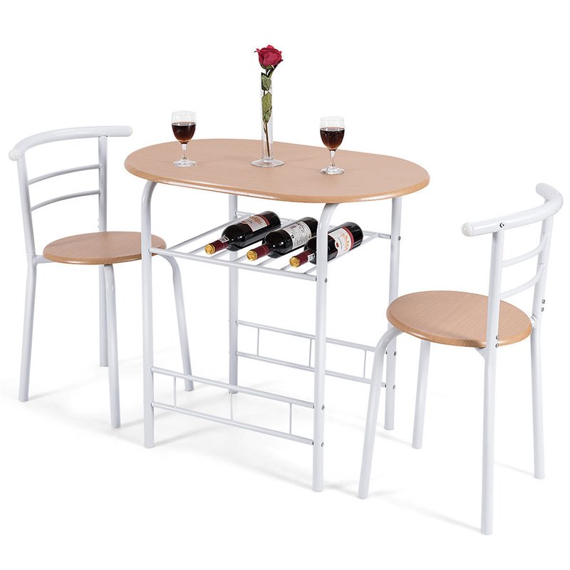 Costway 3-piece MDF and Iron Dining Set with Table and 2 Chairs in White