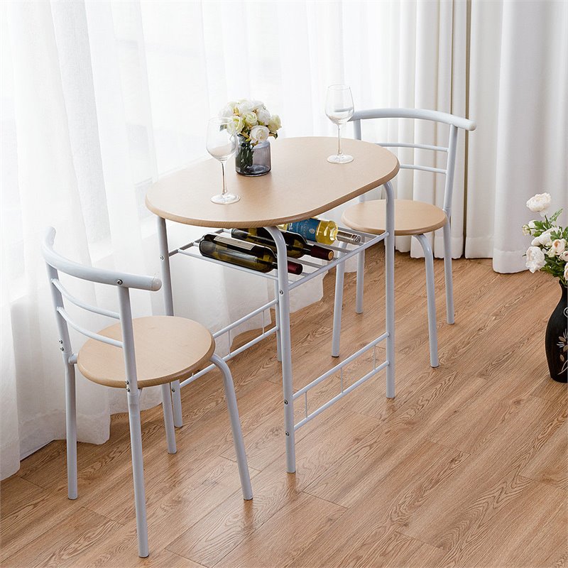 Costway 3-piece MDF and Iron Dining Set with Table and 2 Chairs in White