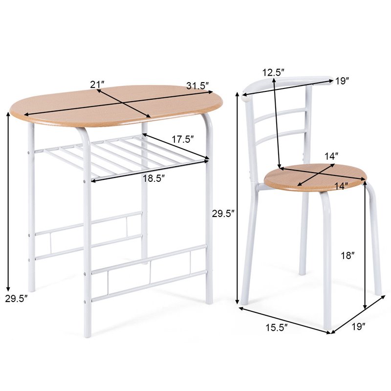 Costway 3-piece MDF and Iron Dining Set with Table and 2 Chairs in White