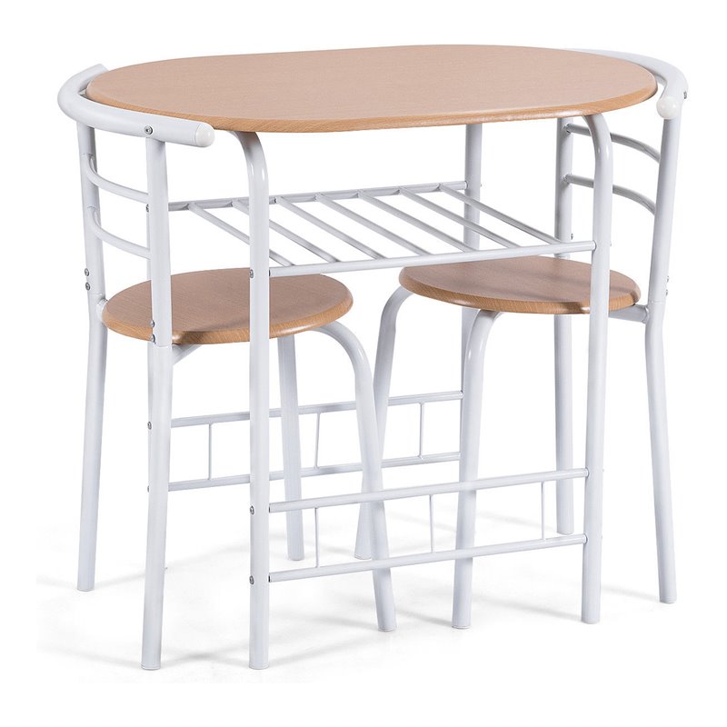 Costway 3-piece MDF and Iron Dining Set with Table and 2 Chairs in White