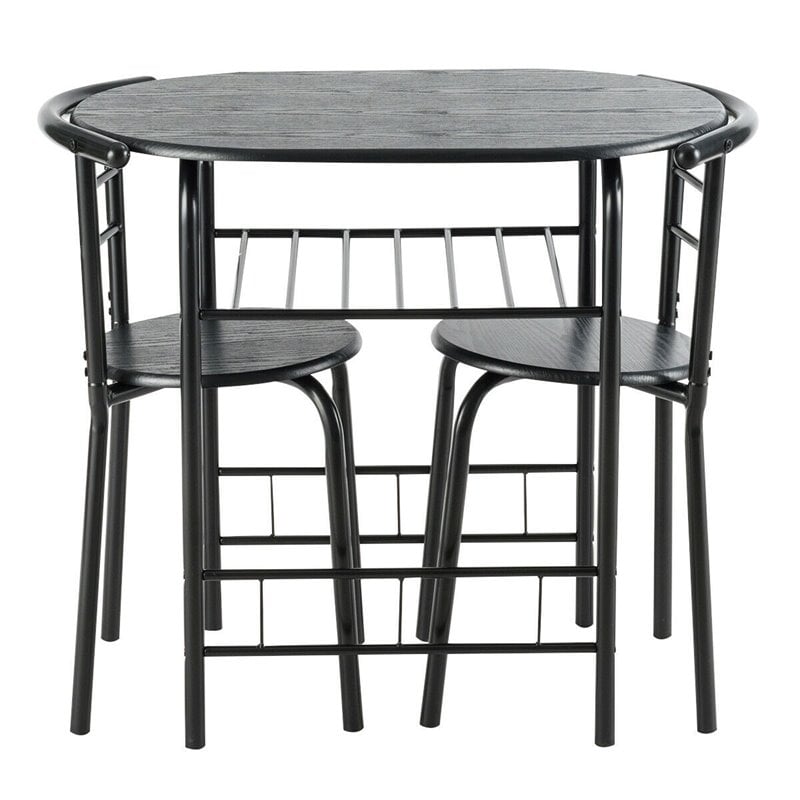 Costway 3-piece MDF and Iron Dining Set with Table and 2 Chairs in Black
