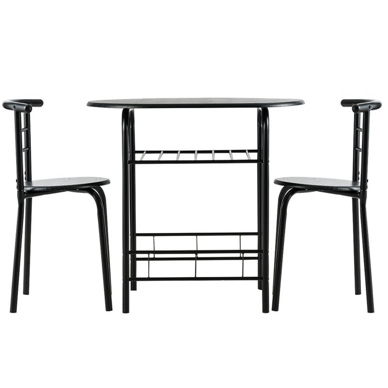 Costway 3-piece MDF and Iron Dining Set with Table and 2 Chairs in Black