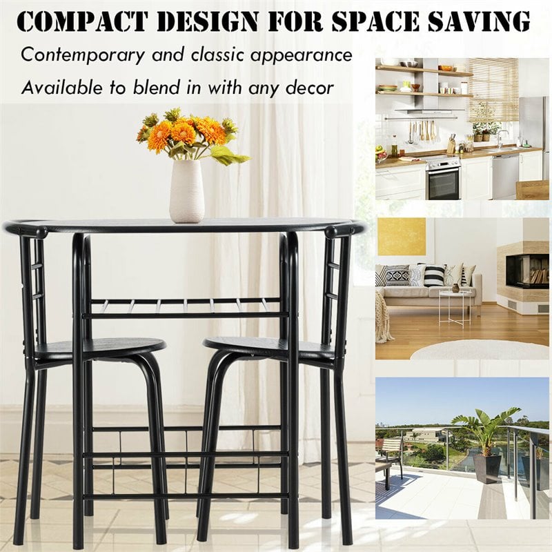 Costway 3-piece MDF and Iron Dining Set with Table and 2 Chairs in Black