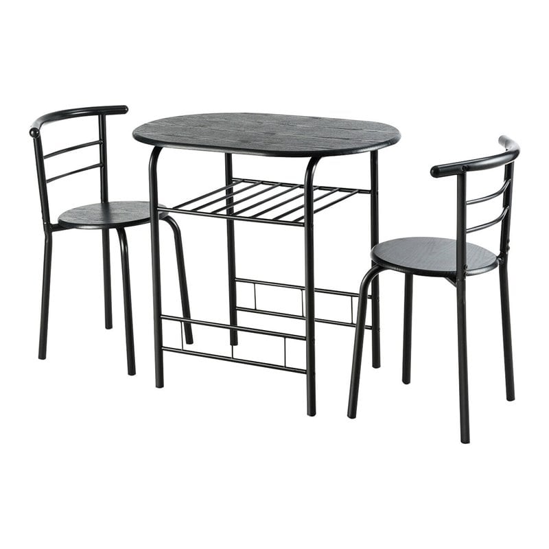 Costway 3-piece MDF and Iron Dining Set with Table and 2 Chairs in Black
