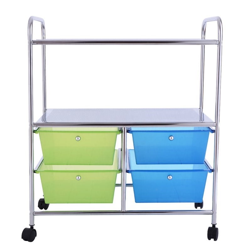 Costway 4-drawer Steel Rolling Storage Cart with 2-tier Shelf in Green and Blue