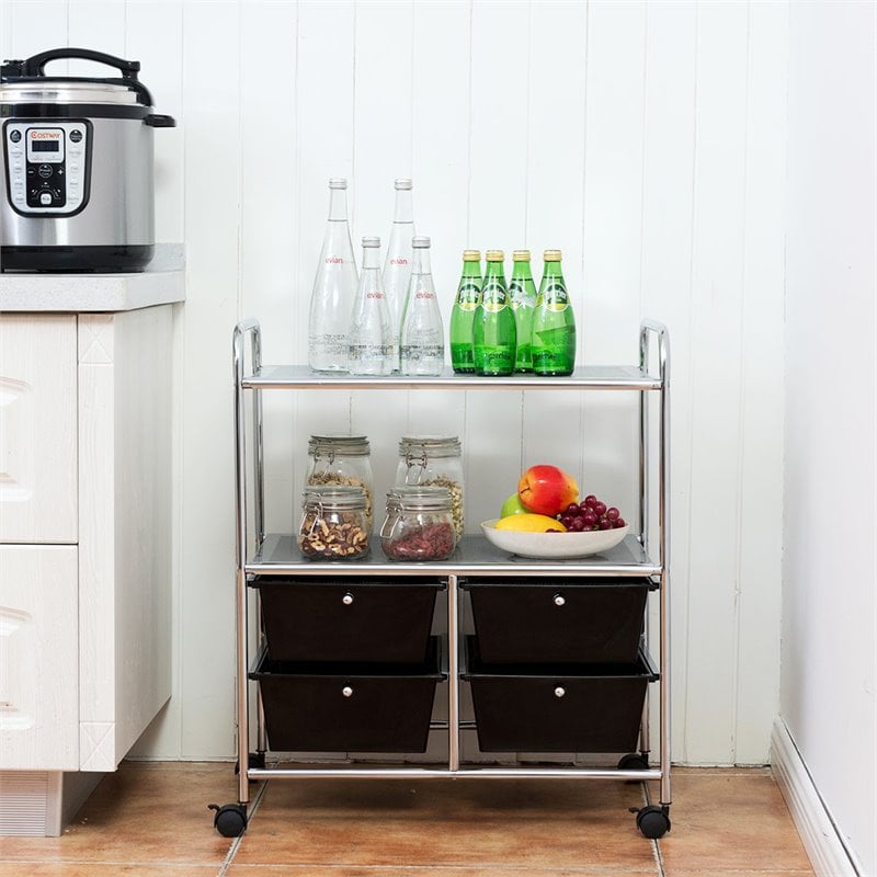 Costway 4-drawer Contemporary PP and Steel Rolling Storage Cart in Black/Silver