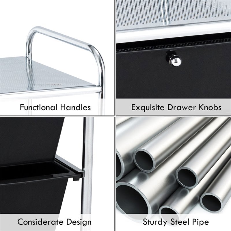 Costway 4-drawer Contemporary PP and Steel Rolling Storage Cart in Black/Silver