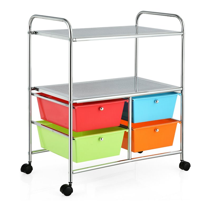 Costway 4-drawer Contemporary PP and Steel Rolling Storage Cart in Multi-Color