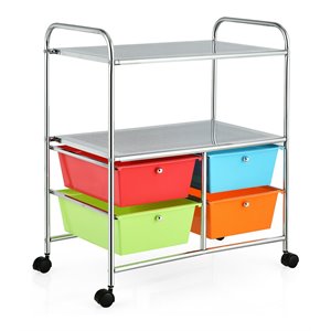 costway 4-drawer contemporary pp and steel rolling storage cart in multi-color
