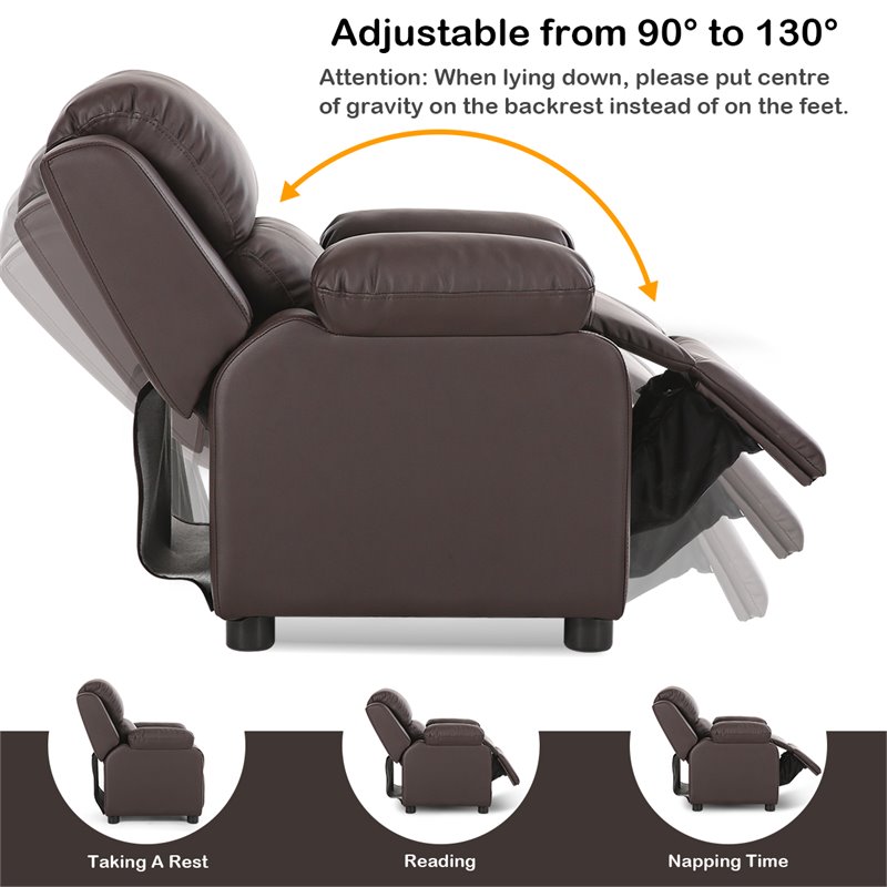 Costway Polyurethane Kids Sofa Armchair Recliner with Storage Arm in Brown