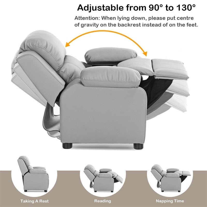 Costway Polyurethane Kids Sofa Armchair Recliner with Storage Arm in Gray