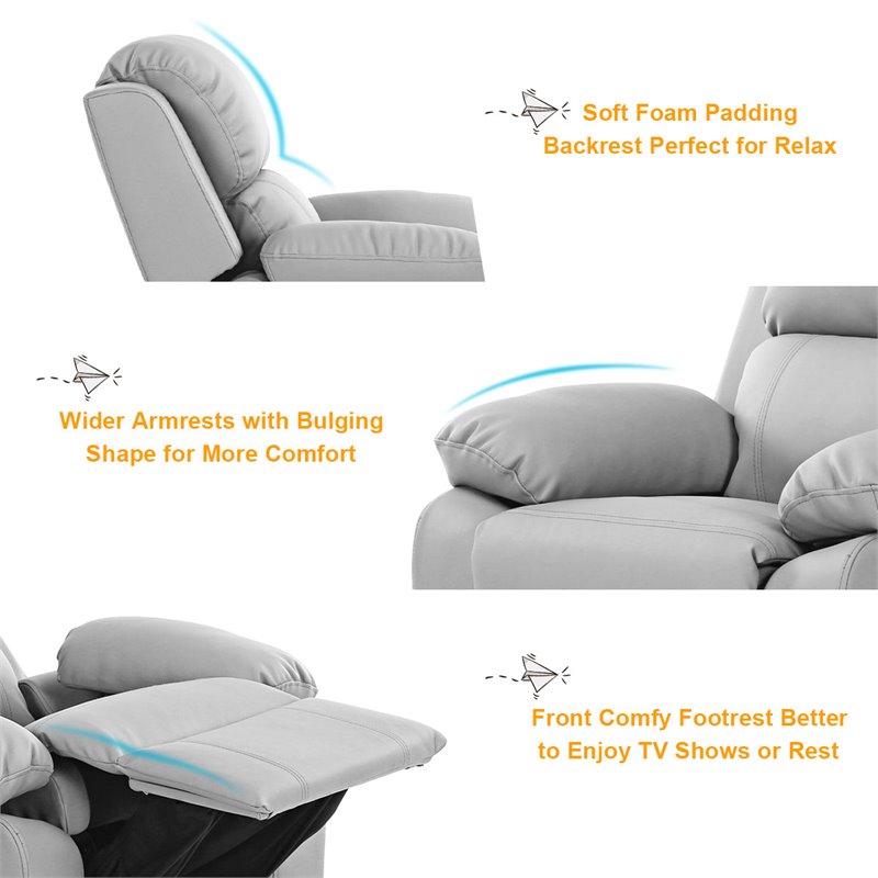 Costway Polyurethane Kids Sofa Armchair Recliner with Storage Arm in Gray