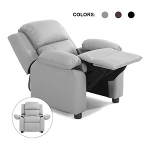 costway polyurethane kids sofa armchair recliner with storage arm in gray